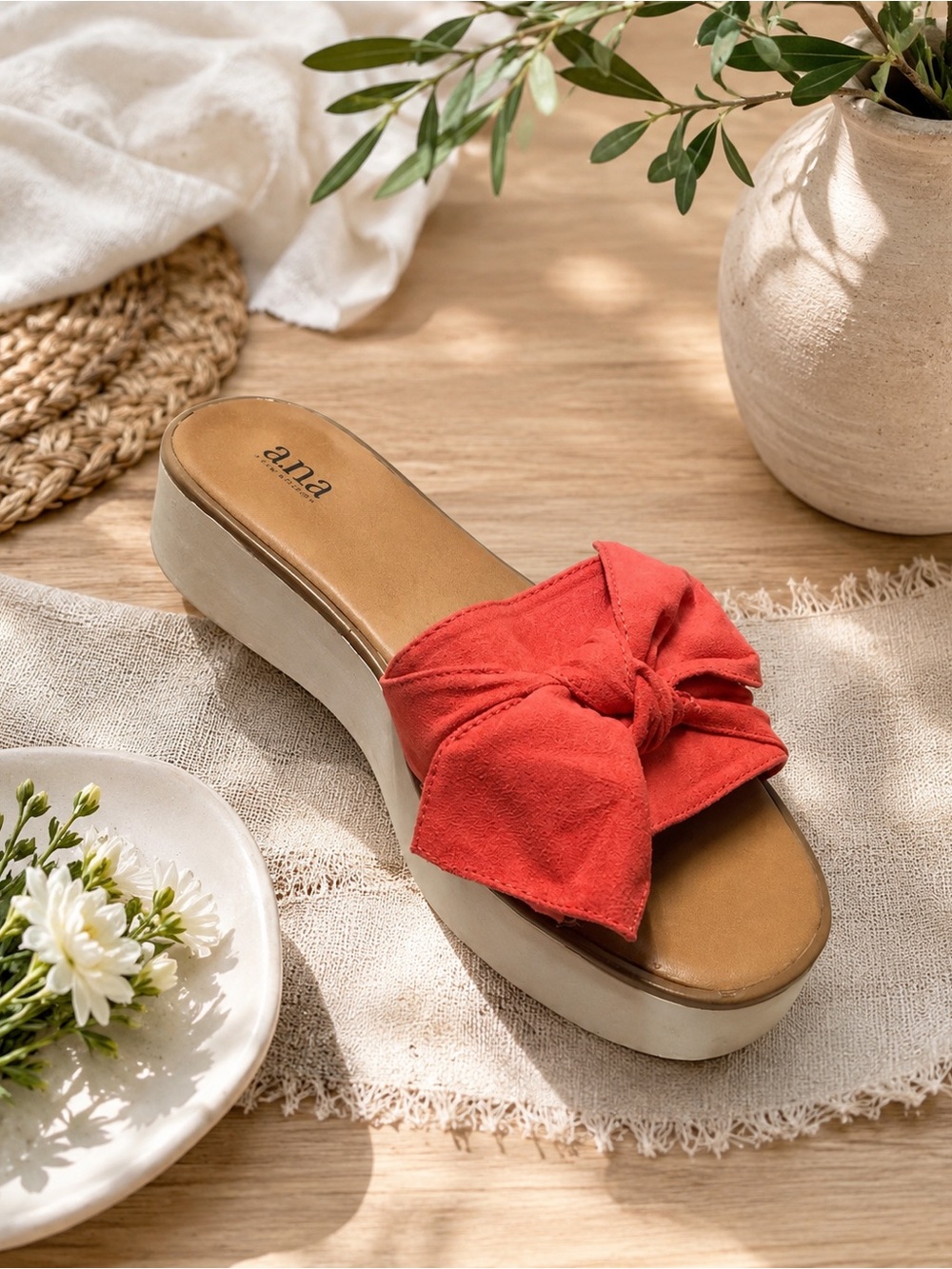 A.N.A Anna Ballard Women's Size 9 Coral Orange Faux Suede Leather Slide Sandals